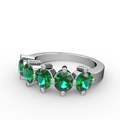 5 Taşlı Yüzük - Yeşil kuvars 18 ayar beyaz altın yüzük #eipv67