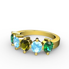 5 Taşlı Yüzük - Peridot, akuamarin ve yeşil kuvars 14 ayar altın yüzük #em57kt