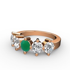 5 Taşlı Yüzük - Kök zümrüt ve swarovski 14 ayar rose altın yüzük #eqpm2n