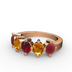 5 Taşlı Yüzük - Garnet, sitrin ve kök yakut 8 ayar rose altın yüzük #f1hxzq