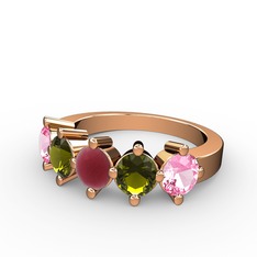 5 Taşlı Yüzük - Kök yakut, peridot ve pembe kuvars 925 ayar rose altın kaplama gümüş yüzük #fhqplt