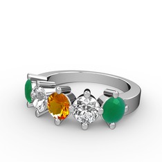 Sitrin, swarovski ve kök zümrüt 8 ayar beyaz altın yüzük