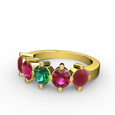 5 Taşlı Yüzük - Yeşil kuvars, rodolit garnet ve kök yakut 8 ayar altın yüzük #fl3fu5