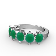 5 Taşlı Yüzük - Kök zümrüt 18 ayar beyaz altın yüzük #g00hor
