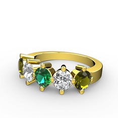 Yeşil kuvars, pırlanta ve peridot 18 ayar altın yüzük (1.32 karat)