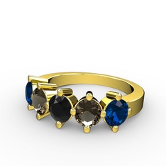 5 Taşlı Yüzük - Siyah zirkon, dumanlı kuvars ve lab safir 18 ayar altın yüzük #g5azna