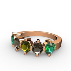5 Taşlı Yüzük - Peridot, dumanlı kuvars ve yeşil kuvars 14 ayar rose altın yüzük #g5bt2a