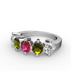 5 Taşlı Yüzük - Rodolit garnet, peridot ve pırlanta 18 ayar beyaz altın yüzük (1.32 karat) #g5wglm
