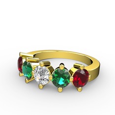 5 Taşlı Yüzük - Swarovski, yeşil kuvars ve garnet 14 ayar altın yüzük #g60czr