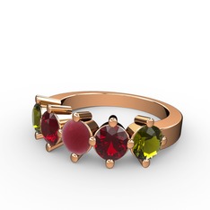 Kök yakut, garnet ve peridot 14 ayar rose altın yüzük