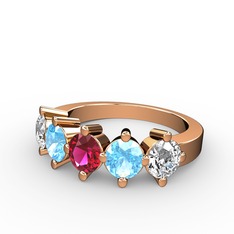 Rodolit garnet, akuamarin ve beyaz zirkon 18 ayar rose altın yüzük