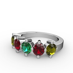 Yeşil kuvars, garnet ve peridot 18 ayar beyaz altın yüzük