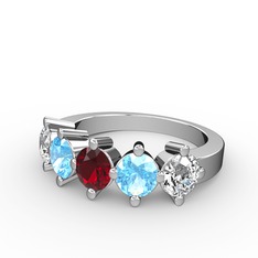 Garnet, akuamarin ve beyaz zirkon 8 ayar beyaz altın yüzük