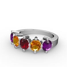 Garnet, sitrin ve ametist 14 ayar beyaz altın yüzük