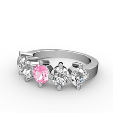 5 Taşlı Yüzük - Pembe kuvars, swarovski ve beyaz zirkon 925 ayar gümüş yüzük #h13fdu