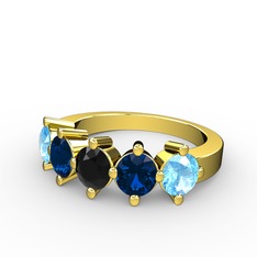 5 Taşlı Yüzük - Siyah zirkon, lab safir ve akuamarin 8 ayar altın yüzük #hcm95g