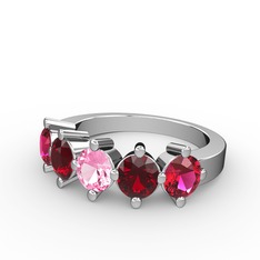 5 Taşlı Yüzük - Pembe kuvars, garnet ve rodolit garnet 8 ayar beyaz altın yüzük #hdssfa