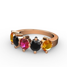 Rodolit garnet, siyah zirkon ve sitrin 925 ayar rose altın kaplama gümüş yüzük