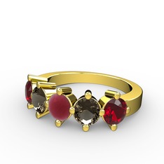 5 Taşlı Yüzük - Kök yakut, dumanlı kuvars ve garnet 8 ayar altın yüzük #hu61us