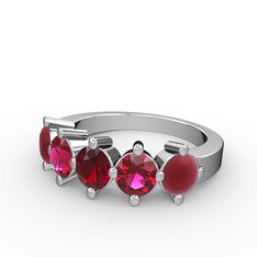 Garnet, rodolit garnet ve kök yakut 8 ayar beyaz altın yüzük