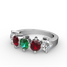5 Taşlı Yüzük - Yeşil kuvars, garnet ve pırlanta 925 ayar gümüş yüzük (1.32 karat) #i0jewg