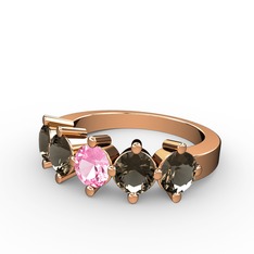 5 Taşlı Yüzük - Pembe kuvars ve dumanlı kuvars 18 ayar rose altın yüzük #ibfs1x