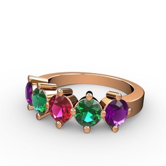 Rodolit garnet, yeşil kuvars ve ametist 14 ayar rose altın yüzük