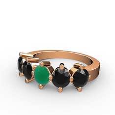 5 Taşlı Yüzük - Kök zümrüt ve siyah zirkon 14 ayar rose altın yüzük #icxz0w