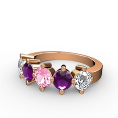 5 Taşlı Yüzük - Pembe kuvars, ametist ve swarovski 18 ayar rose altın yüzük #ilmfi7