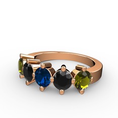 Lab safir, siyah zirkon ve peridot 18 ayar rose altın yüzük