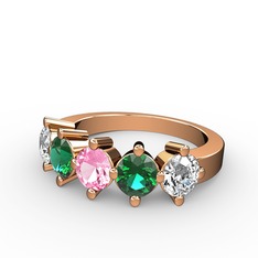 5 Taşlı Yüzük - Pembe kuvars, yeşil kuvars ve beyaz zirkon 8 ayar rose altın yüzük #jdksj