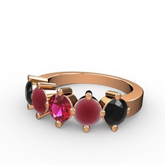 5 Taşlı Yüzük - Rodolit garnet, kök yakut ve siyah zirkon 8 ayar rose altın yüzük #jgqc50