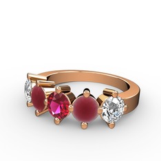 5 Taşlı Yüzük - Rodolit garnet, kök yakut ve pırlanta 18 ayar rose altın yüzük (1.32 karat) #jhnm68