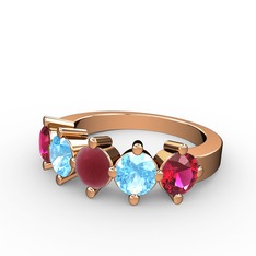 Kök yakut, akuamarin ve rodolit garnet 925 ayar rose altın kaplama gümüş yüzük