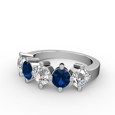 5 Taşlı Yüzük - Beyaz zirkon, lab safir ve swarovski 18 ayar beyaz altın yüzük #jwttw1