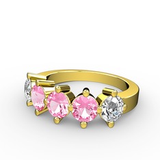 5 Taşlı Yüzük - Pembe kuvars ve pırlanta 8 ayar altın yüzük (1.32 karat) #jxrbwd