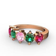 5 Taşlı Yüzük - Pembe kuvars, yeşil kuvars ve rodolit garnet 8 ayar rose altın yüzük #jzz819