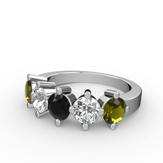 5 Taşlı Yüzük - Siyah zirkon, swarovski ve peridot 18 ayar beyaz altın yüzük #k4tfel