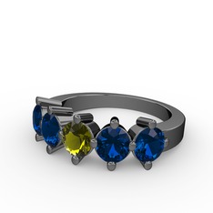 Peridot ve lab safir 925 ayar siyah rodyum kaplama gümüş yüzük