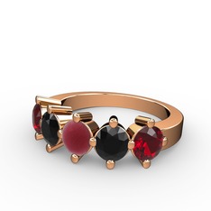 5 Taşlı Yüzük - Kök yakut, siyah zirkon ve garnet 14 ayar rose altın yüzük #k6d7l8