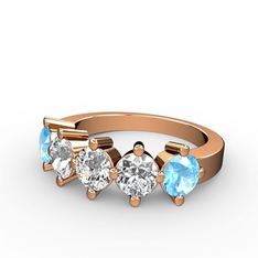 5 Taşlı Yüzük - Swarovski ve akuamarin 14 ayar rose altın yüzük #k891jm