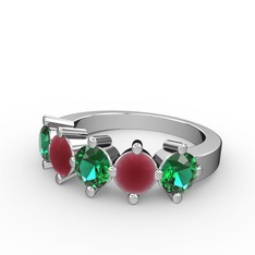 Yeşil kuvars ve kök yakut 14 ayar beyaz altın yüzük