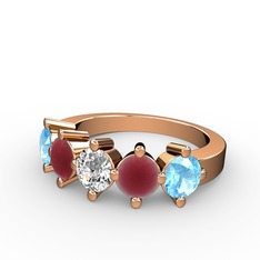 Swarovski, kök yakut ve akuamarin 18 ayar rose altın yüzük