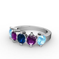 5 Taşlı Yüzük - Lab safir, ametist ve akuamarin 14 ayar beyaz altın yüzük #keucqr