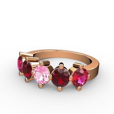Pembe kuvars, garnet ve rodolit garnet 8 ayar rose altın yüzük
