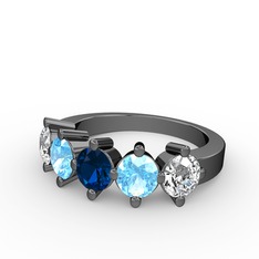 5 Taşlı Yüzük - Lab safir, akuamarin ve swarovski 925 ayar siyah rodyum kaplama gümüş yüzük #kvw83u