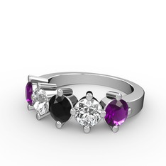 Siyah zirkon, swarovski ve ametist 14 ayar beyaz altın yüzük
