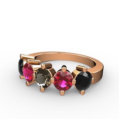 Dumanlı kuvars, rodolit garnet ve siyah zirkon 14 ayar rose altın yüzük