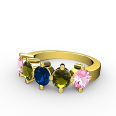 5 Taşlı Yüzük - Lab safir, peridot ve pembe kuvars 925 ayar altın kaplama gümüş yüzük #kyqsvo