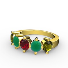 5 Taşlı Yüzük - Garnet, kök zümrüt ve peridot 14 ayar altın yüzük #l0ar6j